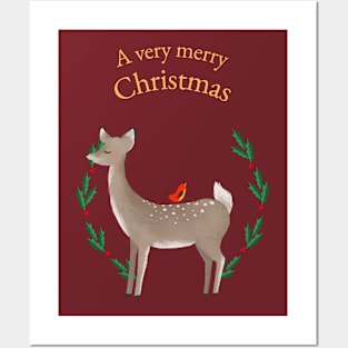 Merry Christmas Deer Posters and Art